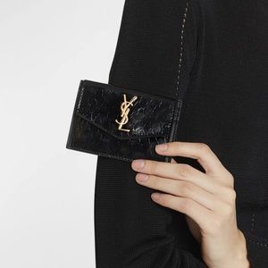 YSL Flap Python-Embossed Leather Card Holder